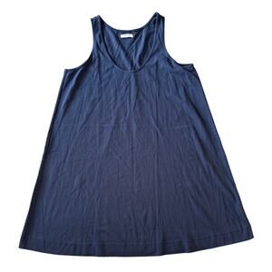 AYR 100% Pima Cotton Blue Tank Mini Dress Large Scoop Neck Flowy Relaxed Fit